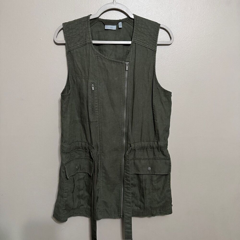 Athleta Wanderbout Olive Green Linen Utility Vest Size Large - Picture 2 of 8